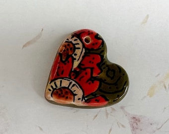 Crazy Poppies by Damyanah Studio, Stoneware Heart Pendant, Hand Crafted in Bulgaria, Small Heart Pendant