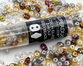 SuperDuo Moonstone Mix, Matubo SuperDuo Beads, 2.5x5mm, 22 Grams, Tubed