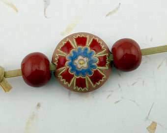 Artisan Stoneware Beads, Set of 3, Hand Glazed Ceramic Beads, Spice Red Rounds