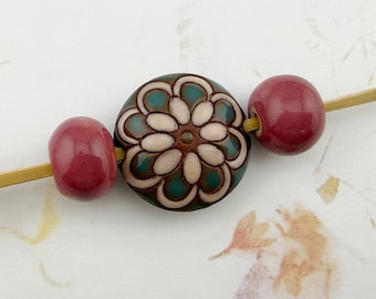 Artisan Terracotta Beads, Set of 3, Hand Glazed Ceramic Beads