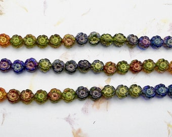 Gold Sun Daisies Czech Glass Mix, 6 Inch Strand of Assorted Table Cut Czech Glass Daisy Beads in Sun Kissed Colors