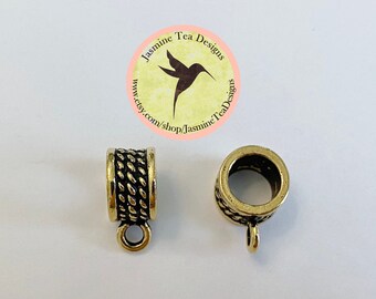 Tierra Cast 8mm Rope Bail, Pewter with Antique Gold Plate, Bails For Kumihimo