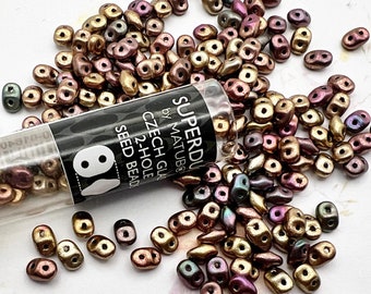 SuperDuo Crystal Violet Rainbow Mix, Matubo SuperDuo Beads, 2.5x5mm, 22 Grams, Tubed