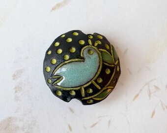 Song Bird on Black Clay, Small Lentil Beads, Pendant Beads, Golem Design Studio