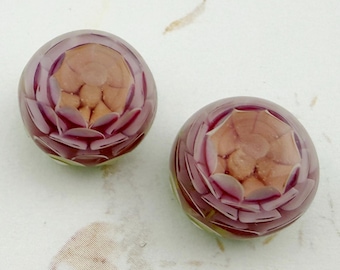 Set of Spring Pink and Green Lamp Worked Beads