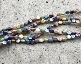 Pinch Beads, Natural Rainbow Luster Opaque, 5 Color Luster, 5mm, 35 Beads Per Strand, 5 Repeats of 5 Colors