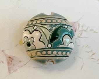 RESTOCKED! Fun Flowers, Lentil Shaped Beads, Small Focal or Pendant, Mixed Technique