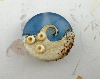 Artisan Ocean Wave Lampwork Bead, Blue with Barnacles