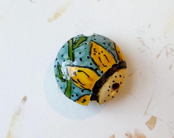 Sunflowers, Sunflowers in Blue Sky, Lentil Shaped Ceramic Bead, Hand Crafted Artisan Beads