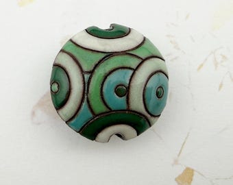 Aqua Rainbow On Terracotta Lentil Shaped Beads