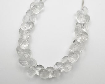 Crystal Quartz, Faceted Onion Stones,  8mm Stones Strand, Top Drilled, 39 Stones