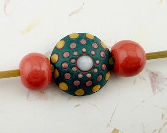 Artisan Stoneware Beads, Set of 3, Hand Glazed Ceramic Beads