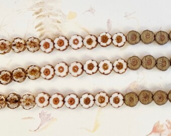 Hibiscus Bronze Czech Glass Mix, 6 Inch Strand of Assorted Table Cut Czech Glass Hibiscus Beads in Autumn Tones and Bronze Finish