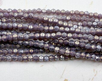 3mm English Cut Rounds, Milky Amethyst Luster Iris, 50 Beads per Strand