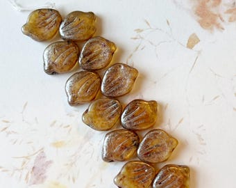 Crystal Champagne Peony Petal Czech Glass Beads (9x12mm)