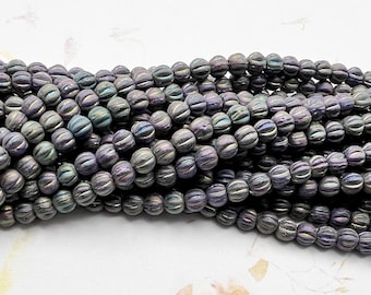 Iris Purple, Matte, 4mm Melon Glass Pearls, 120 Pearls Per Strand