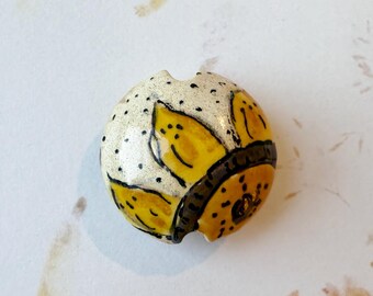 Handmade Sunflower Stoneware Bead, Artisan Ceramic Pendant