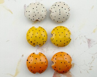Polka Dot Stoneware Lentil Shaped Beads, Sets of Two