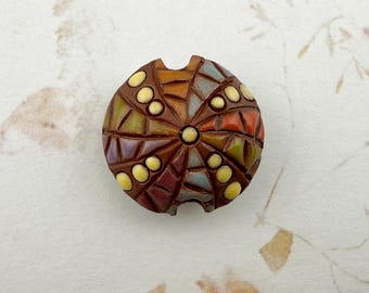 Mosaic Swirl Terracotta Lentil Shaped Bead, Multi Colored, Handcrafted