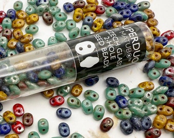 SuperDuo Raku Mix, Matubo SuperDuo Beads, 2.5x5mm, 22 Grams, Tubed