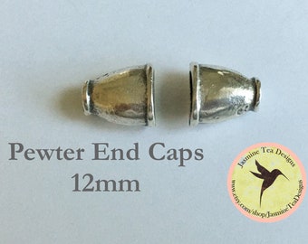 Pewter Mykonos Plani End Caps, 12mm, Set of 2 End Caps, Pewter Casting, Greece, Oval Kumihimo End Caps