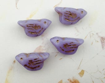 Bird Bead, Thistle with Metallic Beige Wash, Czech Pressed Glass (11x22mm)