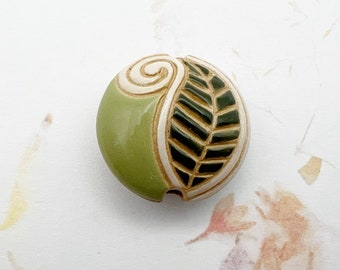 Paisley Leaf Ceramic Lentil Bead: Large Hole Pendant