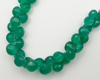 Green Onyx, Faceted Onion Stones, 8mm Stones Strand, Top Drilled, 38 Stones