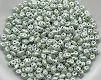 SuperDuo Chalk Light Green Luster, Matubo SuperDuo Beads, 2.5x5mm, 22 Grams, Tubed