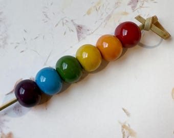 NEW!  Set of 6 Rainbow Pride Glazed Round Shaped Beads, Rainbow Colored Glazes on High Fired Stoneware, Round Shaped Beads, Rainbow Pride