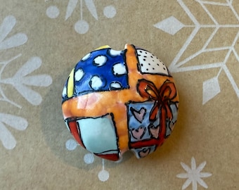 Handmade Stoneware Beads: Gift & Heart Design Lentil Shaped Beads