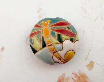 Dragonfly Lentil Shaped Bead