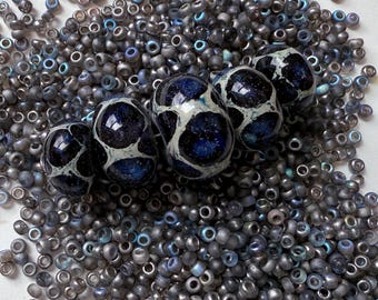 Deep Sea Venetian Glass Bead Set, Handmade Murano Rondelle Beads