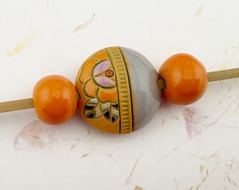 Artisan Stoneware Beads, Set of 3, Hand Glazed Ceramic Beads