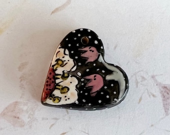 Ode To Polka Dots by Damyanah Studio, Stoneware Heart Pendant, Hand Crafted in Bulgaria, Small Heart Pendant