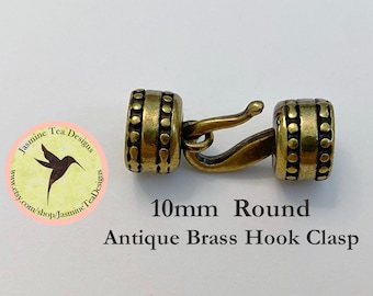 10mm Antique Brass Round Hook Clasp Set, Over All Measurement 33x13x13mm, Perfect For Size 6 Seed Beads, Kumihimo Beaded Braids