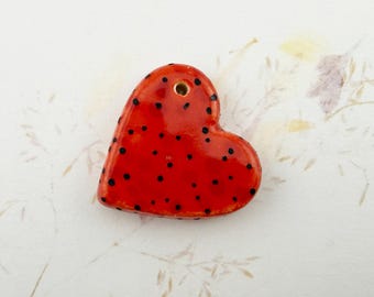 Hand Crafted Stoneware Polka Dot Red Hearts