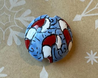 Handmade Stoneware Beads: Candy Cane Design Lentil Shaped Beads
