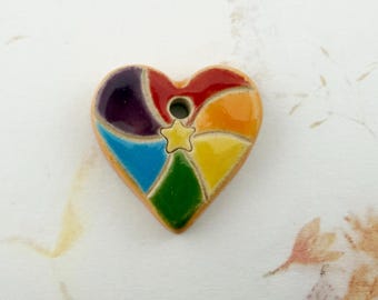 Rainbow Swirl Heart Love, Star Center Pendant, Stoneware