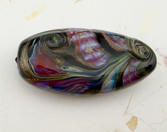 Handcrafted Black Glass Pendant, Swirled Design, Large Hole