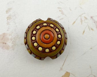 Chameleon Eye Terracotta Lentil Shaped Bead, Multi-Colored, Handcrafted