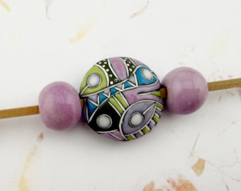 Artisan Stoneware Beads, Set of 3, Hand Glazed Ceramic Beads