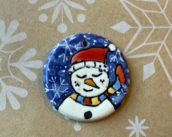 Hand-Painted Snowman Stoneware Small Pendant