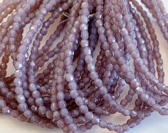 3mm Purple Opaline Faceted Fire Polish, Round Faceted 3mm Fire Polish Beads, 50 Beads Per Strand, Purple Violet Opaline