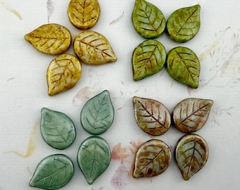 Czech Glass Leaves, 13x18mm, Sets of 4