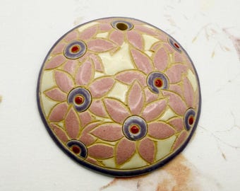 Pink Petal Flowers Pendant, Handcrafted Stoneware Beads
