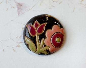 Hand Carved Floral Stoneware Pendant, Glazed Lace Design