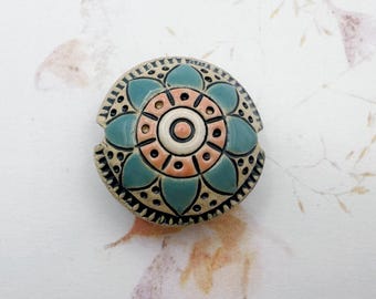 Mixed Techniques Lentil Shaped Beads, Hand Crafted Beads, Small Focal Beads, Dasies, Small Pendant Beads