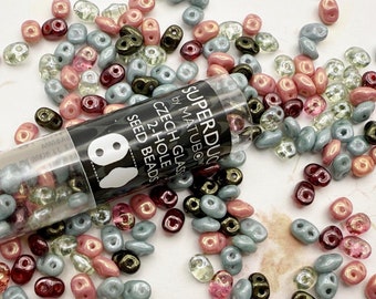 SuperDuo Antique Roses Mix, Matubo SuperDuo Beads, 2.5x5mm, 22 Grams, Tubed