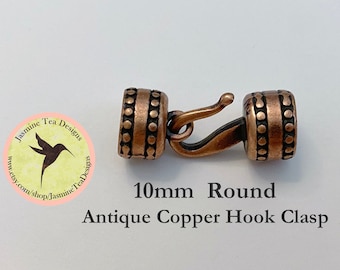 10mm Antique Copper Round Hook Clasp Set, Over All Measurement 33x13x13mm, Perfect For Size 6 Seed Beads, Kumihimo Beaded Braids
